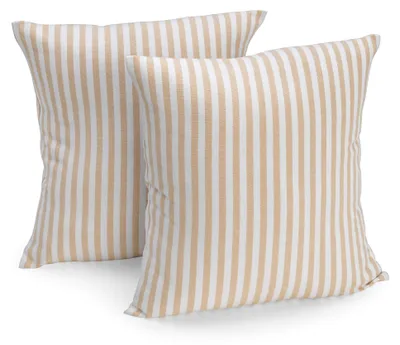 Productafbeelding van Set van 2 kussenhoezen, 50 x 50 cm, gestreept in beige en wit, 100% katoen