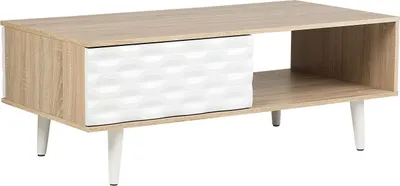 Zdjęcie produktu dla BELIANI Stolik kawowy jasnobrązowy biały geometryczny wzór 60 x 120 cm szuflada półka nowoczesny