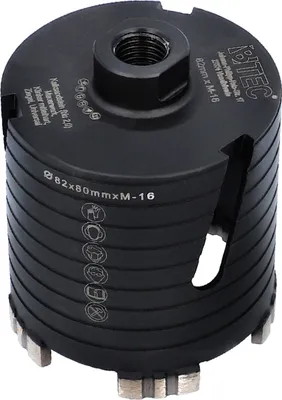Produktbild von BTEC Diamant Dosensenker M16 Ø 82 mm Nutzlänge 80 mm 5 Segmente mit seitlichen Schlitzen - Profi-Bohrkrone für Mauerwerk Kalksandstein Ziegel Poroton Putz