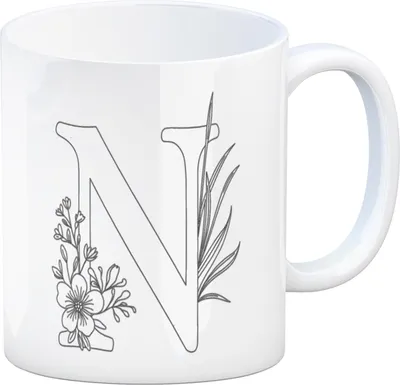 Produktbild von Floral Buchstabe N Kaffeebecher zum Ausmalen für Kunstliebhaber