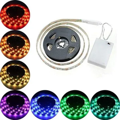 Image de Bande lumineuse LED alimentée par piles, 100 cm, LED SMD 5050, flexible, RGB, télécommande, mini-contrôleur