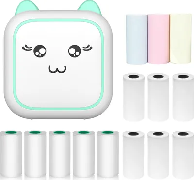 Produktbild von Mini-Thermodrucker Bluetooth Fotodruck Aufkleber-Maker mit 9 Papierrollen 57 mm + 5 selbstklebenden Papierrollen, kompatibel mit iOS Android