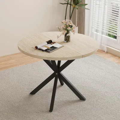 Obrázok produktu pre Okrúhly jedálenský stôl, priemer 100 cm, vzor mramoru, farba sivá/zlatá, materiál: MDF, kov, pre 4-6 osôb