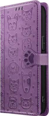 Zdjęcie produktu dla Avizar, etui z klapką na iPhone'a 16e z motywem kota i psa, fioletowe