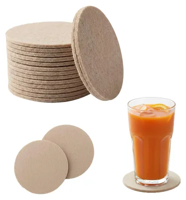 Productafbeelding van Set van 30 ronde vilten onderzetters voor glazen, beige, 10 cm, 3 mm dik