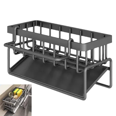 Produktbild von Spülbecken-Organizer für die Küche–Ablage für Spüle und Arbeitsplatte,Halter für Schwämme,Spülbürsten,Handschuhe und Tücher,rostfrei mit Abtropfschale
