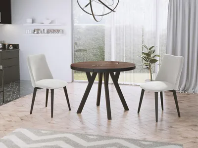 Produktbild von Designer Runder Ausziehbarer Esstisch - Loft-Stil, Industriell, Platzsparend - Schwarze Beine - 100 bis 200 cm - für 5-10 Personen - Hergestellt in EU - Arvadonna Chestnut - 200 cm