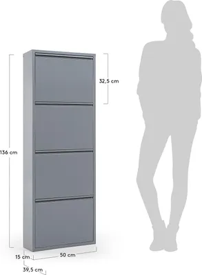 Produktbild von Schuhschrank Ode 50 x 15 x 136 cm Stahl Grau Schrank Garderobe