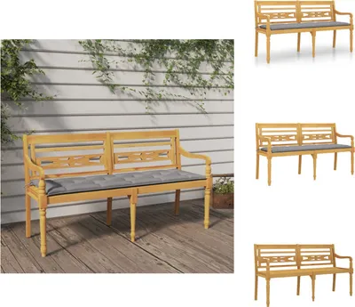 Produktbild von vidaXL Batavia-Bank mit Grauem Kissen 150 cm Massivholz Teak -  Gartenbänke