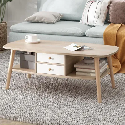 Produktbild von Couchtisch Wohnzimmermöbel Couchtisch mit Schubladen kleiner Couchtisch schlichter Couchtisch 100*50*42cm Holzfarben【CJ623M】