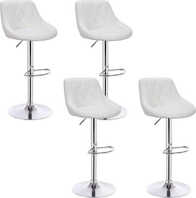 Produktbild von WOLTU 4er Set Barhocker Barstuhl leichte reinige Kunstleder, Gute gepolsterte Sitzfläche, Höhenverstellbar 360° Drehbar, Farbwahl, Weiß
