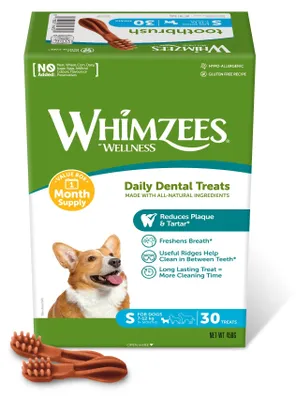 Productafbeelding van WHIMZEES tandborstels, maat S, maandelijkse verpakking, 30 stuks, kauwstokjes voor kleine honden
