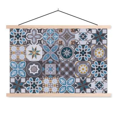 Produktbild von MuchoWow® Textilposter Blumen - Muster - Blau - Braun 60x40 cm mit holzfarbenen Rahmen - Bilder