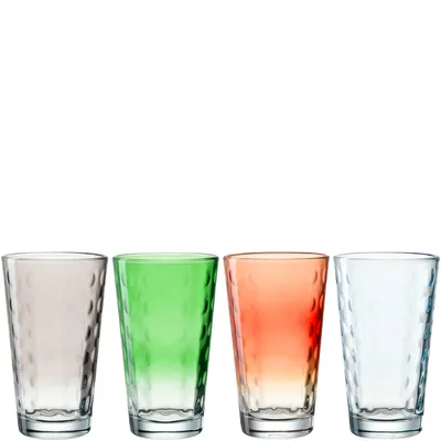 Produktbild von LEONARDO Optic XL Trinkgläser Set 4-teilig - Becher aus hochwertigem Glas - Inhalt 540 ml - Spülmaschinenfest, robust - 4er Set verschiedene Farben, 023486