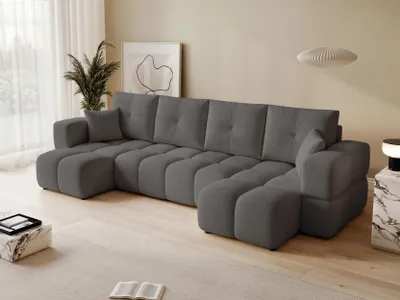 Produktbild von Idohome Polsterecksofa BUENO U mit Schlaffunktion und Bettkasten – Modernes Ecksofa mit Stauraum, Graphit Bouclé Centaur 15