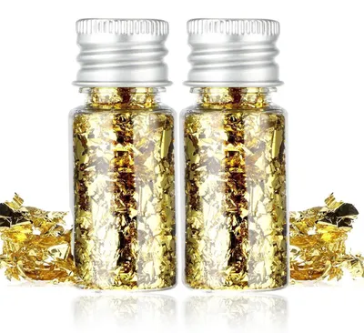 Immagine prodotto di Scaglie di foglia d'oro, 2 flaconi, per artigianato e decorazioni per unghie