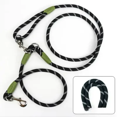 Image de Laisse réfléchissante pour chien - Laisse de jogging mains libres - Laisse en nylon - Pour petits et grands chiens - 2,4 m x 1,2 cm - Noir