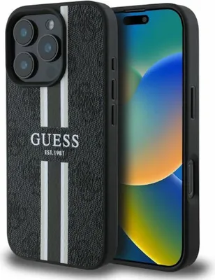 Obrázok produktu pre Guess pevný kryt 4G s potlačenými pruhmi a MagSafe na iPhone 16 Pro Max (GUHMP16XP4RPSK) - čierny