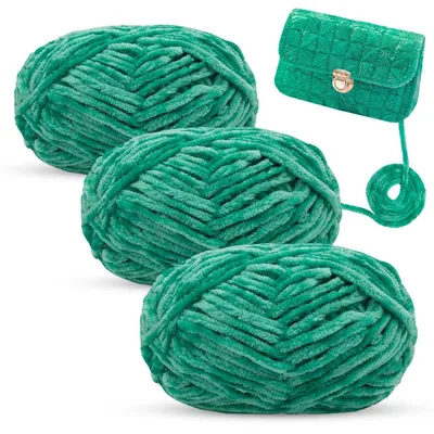 Obrázok produktu pre Chenilleová priadza na háčkovanie a pletenie, zamatová priadza, smaragdová zelená, 3 x 100 g, hrúbka 6 mm