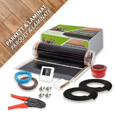 Produktbild von Infrarot Fußbodenheizung 15 m² Set Mi-Heat Comfort Heizfolie 130 W/m² für Laminat und Parkett für große Wohnräume oder offene Grundrisse