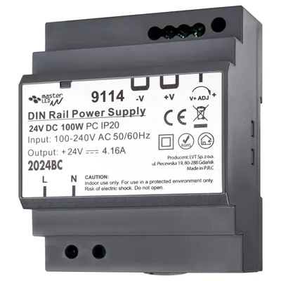 Obrázok produktu pre Napájací zdroj MasterLED pre LED osvetlenie, DIN lišta, 24 V, 100 W, 4,16 A, IP20