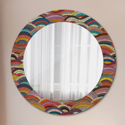 Produktbild von Spiegel Rund mit Aufdruck - Wandspiegel Design Wandmontage – Badspiegel - Böhmisch Ornament - Rund: Ø60 cm