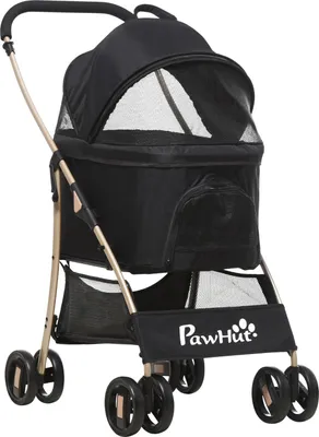 Produktbild von Hundewagen 2-In-1 Hundetrolley & Tragetasche, Faltbarer Hundebuggy Mit Kissen, 4 Rädern, Netzfenster, Oxfordstoff, Schwarz