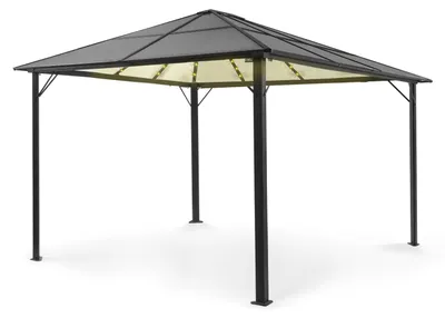 Produktbild von Blumfeldt Pavillon 3x4m, Rostfreier Aluminium-Pavillon mit Festem Dach & Dimmbaren LED-Lichter, Pavillon Wasserdicht, Stabil & Winterfest, Langlebige Pergola Freistehend, Gartenpavillon für Terrasse