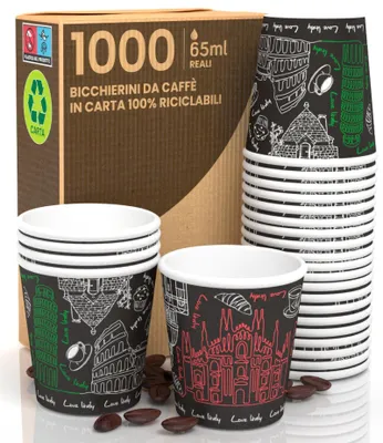 Image de 1000 gobelets en papier jetables pour café, 65 ml, noirs