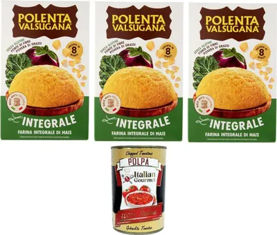 Produktbild von Polenta Valsugana L'integrale Vollkorn-Maismehl 3x 330Gr + Italian Gourmet polpa 400g