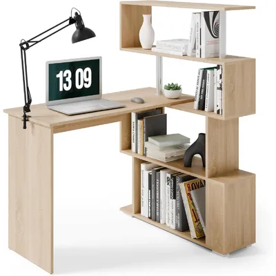 Produktbild von Computertisch L-förmig mit drehbarem Bücherregal 157 x 45 x 130,5 cm Eiche