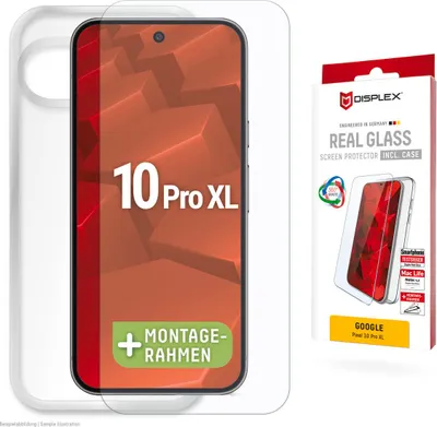 Produktbild von Displex Panzerglas + Schutzhülle für Google Pixel 10 Pro XL, Eco-Montagerahmen, kratzer-resistent, Google, Pixel 10 Pro XL, Trockene Anwendung, Schmutzabweisend, Staubresistent, Schlagfest, Kratzresistent, Schockresistent, Transparent, 1 Stück(e)