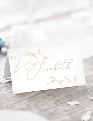 Produktbild von 10 Platzkarten aus Karton goldene Zweige 9,5 x 5,5 cm für Hochzeit -