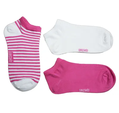 Produktbild von Sneaker Socken für Mädchen und Damen 3-er Pack aus Baumwolle Weiße Ringel Dunkelrosa Größe 23-26