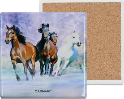 Obrázok produktu pre Štvorcová podložka pod taniere z keramiky – motív koní (CARMANI)