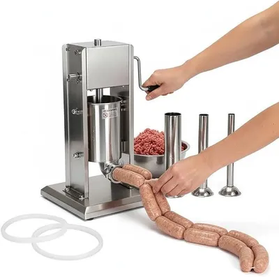 Produktbild von Wurstfüllmaschine Edelstahl 5l Wurstpresse Wurstfüller Wurstmaschine mit 2-Gang-Getriebe Wurstspritze inkl. 4 Füllrohre
