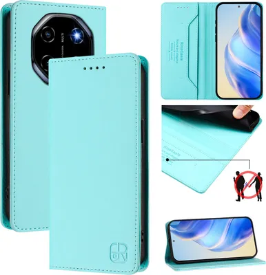 Obrázek produktu pro Kožené pouzdro pro Blackview Shark 6, flipové pouzdro s přihrádkami na karty, peněženkou a stojánkem Tyrkysový