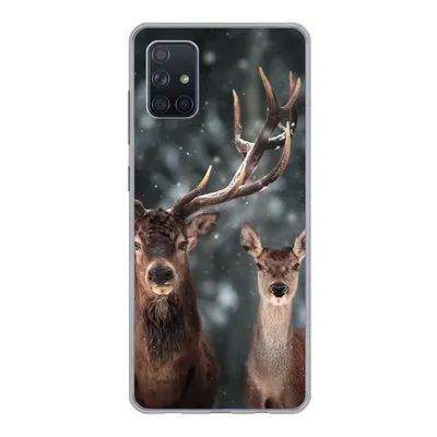 Produktbild von MuchoWow® Handyhülle Schutzhülle Hülle für Samsung Galaxy A71 Hirsche - Tiere - Winter - Geweih - Schnee - Natur Silikon Softcase Handy Hülle - Kartenbesitzer