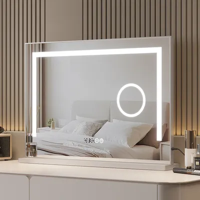 Produktbild von LED Kosmetikspiegel 70 x 50 cm Hollywood Spiegel mit Beleuchtung Schminkspiegel Dimmbar 3 Lichtfarben Tischspiegel mit 3-fache Vergrößerung