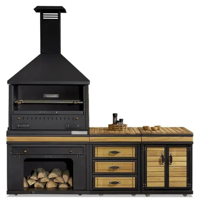 Immagine prodotto di Elegante cucina da esterno nera in legno e acciaio inox