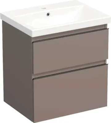 Produktbild von Jungborn Waschplatz TRENTA BxHxT 60x65x45 cm basalto glanz mit Keramik-Waschtisch Griffleiste schwarz