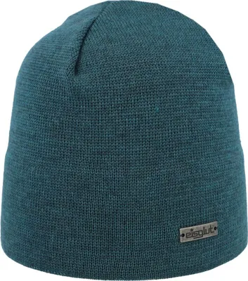 Eisglut dünne Strickmütze Primog Merino 100% Wolle in blau