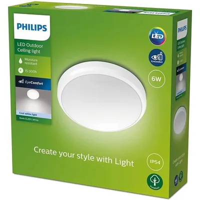 Obrázek produktu pro Philips Stropní svítidlo Doris 6 W, Bílá, Kov, Plast, IP54, Terasa, Zahrada, I, Současné