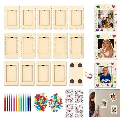 Holz-Fotorahmen-Set, 15 Stück, magnetisch, DIY-Bastelset