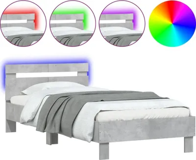 Produktbild von vidaXL Bettgestell mit Kopfteil und LED-Leuchten Betongrau 100x200 cm