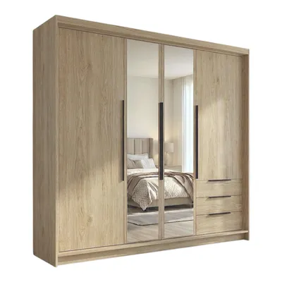 Produktbild von Geräumiger vier-türiger Kleiderschrank VIVO mit Schubladen und Metallgriffen – modernes Design