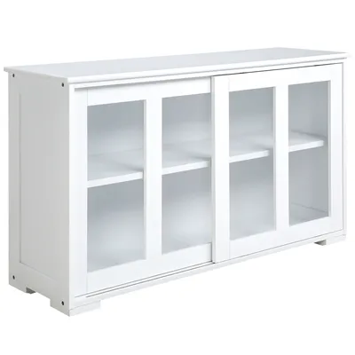 Produktbild von HOMCOM Modernes Küchen-Sideboard, stapelbares Sideboard, Küchenhilfsmöbel mit 2 Glasschiebetüren und verstellbarem Regal für Wohnzimmer, Esszimmer, 107 x 33 x 62,5 cm, Weiß