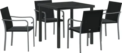 Produktbild von Möbel 5-teiliges Garten-Dining-Set mit Kissen in Schwarz aus Poly-Rattan - Gartenstühle 3379052