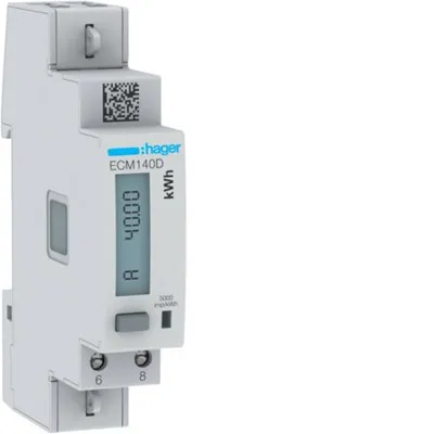 A white electrical energy meter with a digital display.