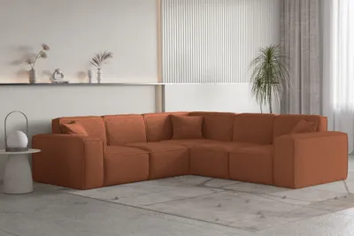 Produktbild von Ecksofa Designersofa CELES PREMIUM Stoff Ascot Bukla Terracotta Seite Universal